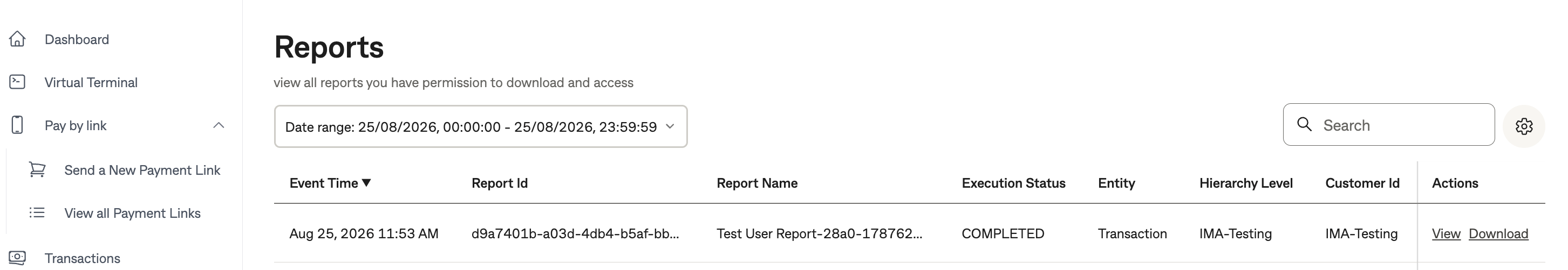 Generated reports list